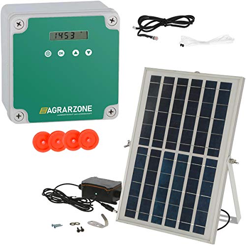 Agrarzone Automatische Hühnerklappe Solar ohne Schieber - Hühnertür mit Timer, Manuell, Lichtsensor - Elektrische Hühnerklappe automatisch - Hühnerklappe elektrisch für Hühnerstall von Agrarzone