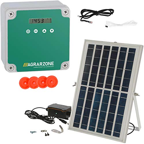 Agrarzone AUTOMATISCHE HÜHNERKLAPPE SOLAR Batterie - Hühnertür mit Timer, Manuell, Lichtsensor - Elektrische Hühnerklappe Automatisch - Türöffner für Hühnerstall Chicken Run von Agrarzone