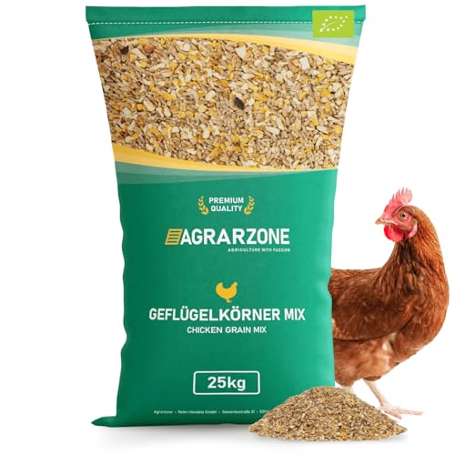 Agrarzone Bio Hühnerfutter 25kg [Premium Körner-Mix] - Energiereiches & Staubfreies Körnerfutter für Hühner & Legehennen - Schmackhaftes Hühner Futter Streufutter - Ohne Gentechnik von Agrarzone