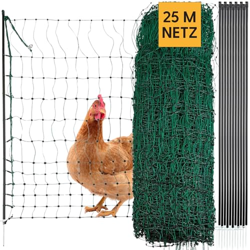 Agrarzone Geflügelnetz 25m x 112cm, Doppelspitze, grün - Mobiler Hühnerzaun ohne Strom - Begrenzungszaun für Garten - Weidezaun Hühner, Hühnernetz - Perfekt als Hühnerzaun 25 m, Geflügelzaun von Agrarzone