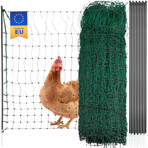 Agrarzone Geflügelnetz 25m x 112cm, Doppelspitze, grün - Mobiler Hühnerzaun ohne Strom - Begrenzungszaun für Garten - Weidezaun Hühner, Hühnernetz - Perfekt als Hühnerzaun 25 m, Geflügelzaun von Agrarzone