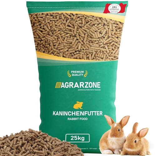 Agrarzone Kaninchenfutter Pellets 25 kg - Hasenfutter 25KG für Kaninchen, Zwergkaninchen, Hasen - Nährstoffreiches Kleintierfutter - AMA-Gütesiegel Zertifiziert, 100% gentechnikfrei von Agrarzone