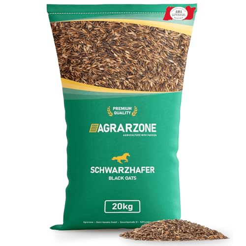 Agrarzone Schwarzhafer Pferd gereinigt 20 kg - Premium Pferdefutter 20KG Futterhafer - AMA-Gütesiegel Zertifiziert, 100% gentechnikfrei – Schwarzer Hafer für Pferd und Pony von Agrarzone