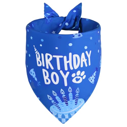 Agroon Bandana für Geburtstag, Hund, Jungen, klein, strapazierfähig, dreieckig, wendbar, Taschentuch für Welpen, Haustiere, Blau, 1 Stück von Agroon