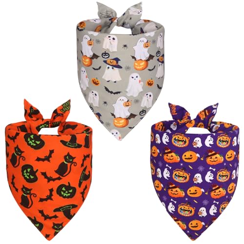 Agroon Halloween-Hundehalstücher, Größe XL, 3 Stück, 6 Muster, Herbstschal für Jungen und Mädchen, dreieckig, wendbar, für Welpen, Haustiere von Agroon