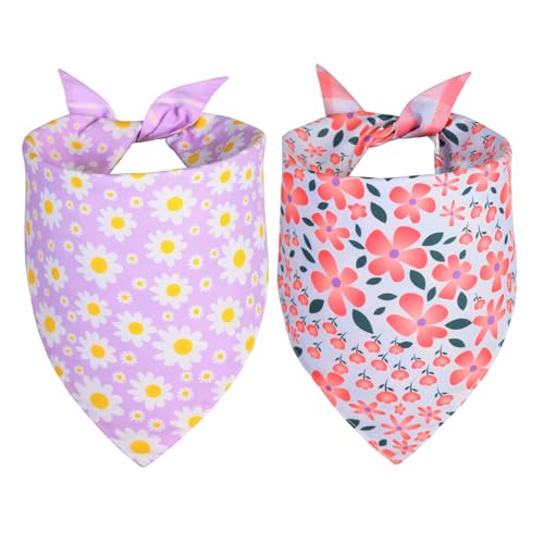 Agroon Hundehalstücher für Frühling und Sommer, Größe XL, Violett/Rosa, Gänseblümchen, strapazierfähig, dreieckig, wendbar, Taschentuch für Welpen, Haustiere, 2 Stück von Agroon