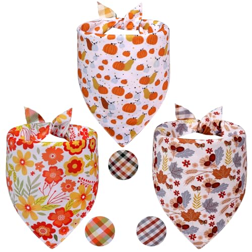 Agroon Hundehalstücher für den Herbst, klein, 6 Muster, Thanksgiving-Schal für Jungen und Mädchen, Kürbisblätter, Blumen, Dreieck, wendbar, für Welpen, Haustiere, 3 Stück von Agroon