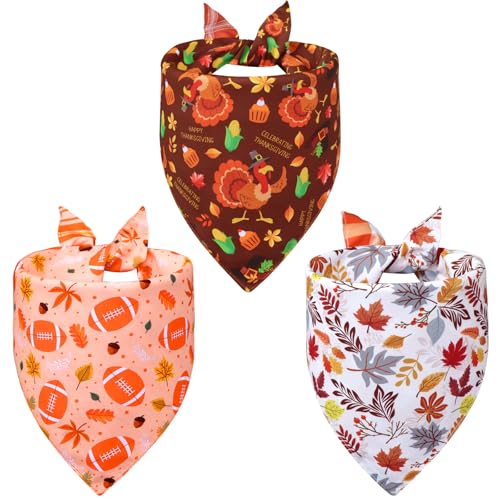 Agroon Hundehalstücher für den Herbst, klein, 6 Muster, Thanksgiving-Schal für Jungen und Mädchen, Kürbisblätter, Blumen, Dreieck, wendbar, für Welpen, Haustiere, 3 Stück von Agroon
