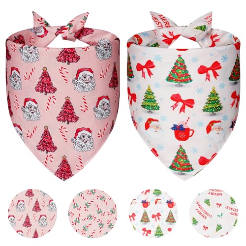 Agroon Niedliche Weihnachts-Hundehalstücher, klein, 4 Muster, Urlaubs-Schal für Jungen und Mädchen, dreieckig, wendbar, für Welpen, Haustiere, 2 Stück von Agroon