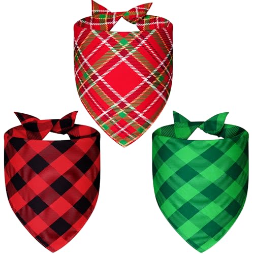 Agroon Weihnachts-Hundehalstücher, kariert, Größe XL, 3 Stück, 6 Muster, Urlaubs-Schal für Jungen und Mädchen, dreieckig, wendbar, für Welpen, Haustiere von Agroon