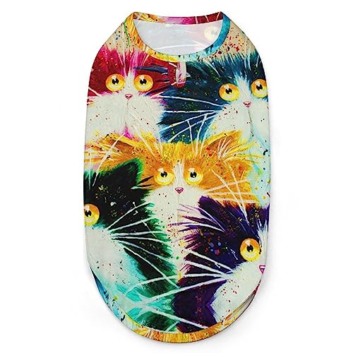 Bunte Katzenmalerei-Hundehemden, Sommer-Haustier-T-Shirts, weiche, ärmellose Tank-Top-Haustierkleidung für kleine Welpen und Katzen von Ahdyr