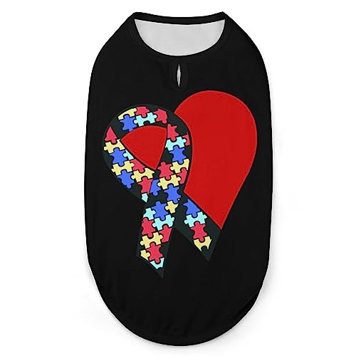 Ribbon Heart Autism Awareness Hunde-Shirts, Sommer-Haustier-T-Shirts, weiches, ärmelloses Tank-Top, Haustier-Kleidung für kleine Welpen und Katzen von Ahdyr