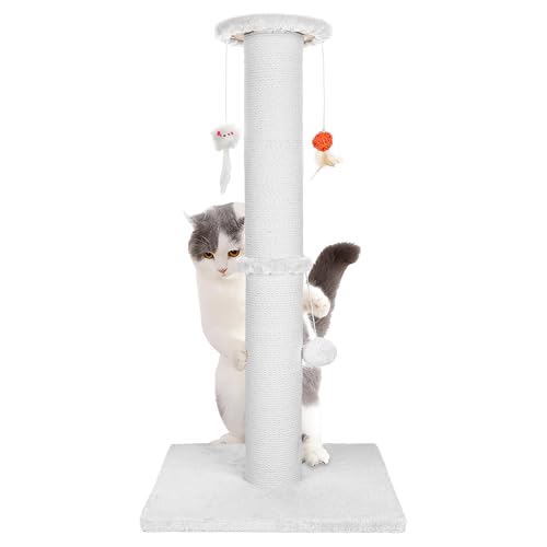 Ahomdoo Kratzbaum für Katzen, robust, handgefertigt, Baumwollseil mit Spielzeug zum Aufhängen, 91 cm, Weiß Ahomdoo Kratzbaum für Katzen, robust, handgefertigt, Baumwollseil mit Spielzeug zum Aufhängen, 91 cm, Weiß von Ahomdoo