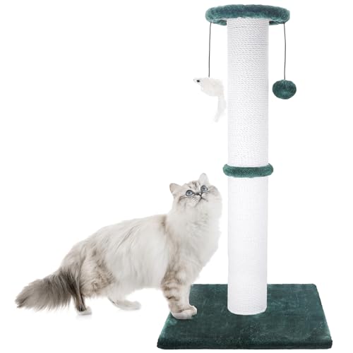 Katzenkratzbaum, 86,4 cm hoch, Katzenkratzbaum, schwerer und dickerer Katzenkratzbaum mit hängendem Ball und Mäusen, Katzenkratzen für Indoor-Katzen und Erwachsene, Grün von Ahomdoo