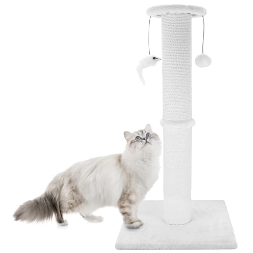 Katzenkratzbaum, 86,4 cm hoch, Katzenkratzbaum, schwerer und dickerer Katzenkratzbaum mit hängendem Ball und Mäusen, Katzenkratzen für Indoor-Katzen und Erwachsene, Weiß Katzenkratzbaum, 86,4 cm hoch, Katzenkratzbaum, schwerer und dickerer Katzenkratzbaum mit hängendem Ball und Mäusen, Katzenkratzen für Indoor-Katzen und Erwachsene, Weiß von Ahomdoo