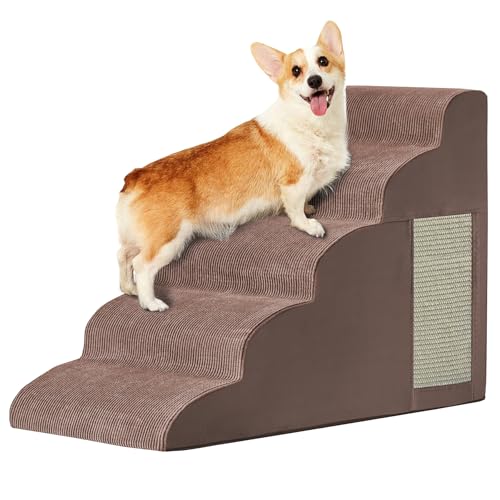 Haustiertreppe, Hundetreppe für kleine Hunde, Hundetreppe, 5-stufige gebogene Hunderampe für Bett, Couch, Sofa, Auto und Stühle, rutschfeste Unterseite, Katzenkratzbrett, hochdichter Schaumstoff, von Ahpmeoa