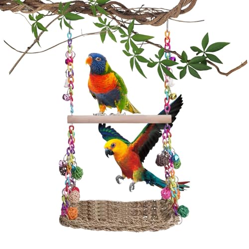 Ahuuen Wellensittich Schaukel,Vogelschaukel Aus Holz Mit Sitzstange - Geflochtene Spielzeuge & Käfigzubehör Für Kleine Vögel Zum Klettern Und Nagen von Ahuuen