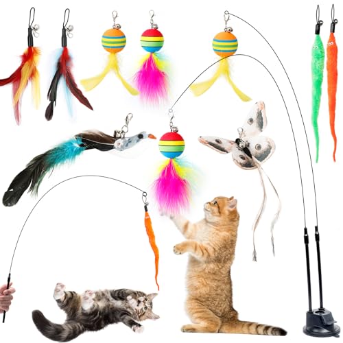 AiQInu 11 Stück Katzenspielzeug Interaktive, Katzen Katzenangel mit 2 Saugnäpfen, Glöckchen Vögeln Feder Raupe Katzen Spielzeug, Intelligenz Spielzeug für Katzen Zauberstab AiQInu 11 Stück Katzenspielzeug Interaktive, Katzen Katzenangel mit 2 Saugnäpfen, Glöckchen Vögeln Feder Raupe Katzen Spielzeug, Intelligenz Spielzeug für Katzen Zauberstab von AiQInu