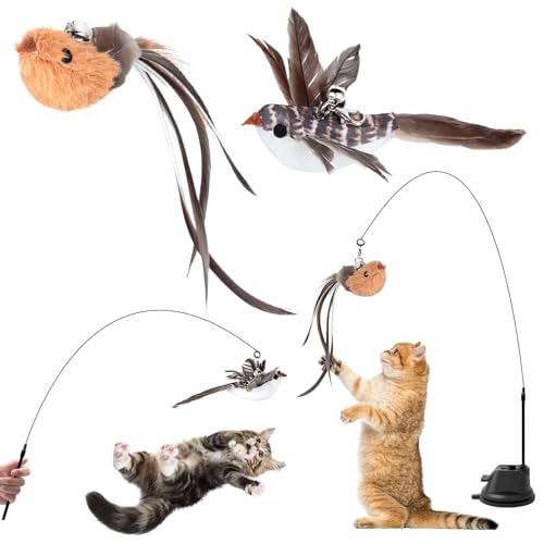 AiQInu 4 Stück Katzenspielzeug Interaktive, Katzen Spielzeug Saugnapf, 1 Katzenangel mit 2 Glöckchen Vögeln, Intelligenz Spielzeug für Katzen Zauberstab AiQInu 4 Stück Katzenspielzeug Interaktive, Katzen Spielzeug Saugnapf, 1 Katzenangel mit 2 Glöckchen Vögeln, Intelligenz Spielzeug für Katzen Zauberstab von AiQInu
