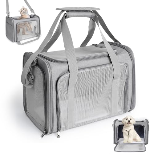 AiQInu Transporttasche Katze Hund Faltbare, Hundetransportbox mit Einstellbar Schultergurt, Tragfähigkeit 3-6kg, für Mittel Kleine Hund Katze Haustiere im Flugzeug von AiQInu