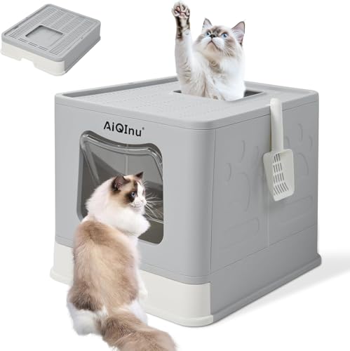 Faltbare Katzentoilette mit Deckel und Schaufel, XL große geschlossene Katzentoilette mit hochseitigem Gehäuse für große Katzen, auslaufsicher, nicht klebrig, kein Geruch, einfache Reinigung (XX-Large Faltbare Katzentoilette mit Deckel und Schaufel, XL große geschlossene Katzentoilette mit hochseitigem Gehäuse für große Katzen, auslaufsicher, nicht klebrig, kein Geruch, einfache Reinigung (XX-Large von AiQInu