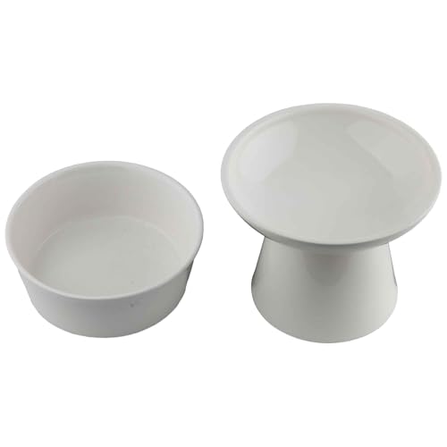 Erhöhter Keramik-Katzennapf, 15,7 cm breit, flach, 12,7 cm erhöhter Ständer, erhöhter Napf für eine bequeme Position beim Essen und Trinken, Weiß, 2 Stück Erhöhter Keramik-Katzennapf, 15,7 cm breit, flach, 12,7 cm erhöhter Ständer, erhöhter Napf für eine bequeme Position beim Essen und Trinken, Weiß, 2 Stück von AiXception