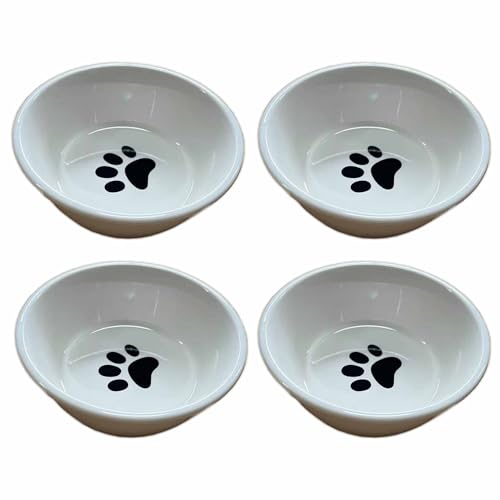 Runder Keramik-Katzennapf-Set, 4, Katzenfutter- oder Wassernapf, Anti-Erbrechen, stressfrei, für Katzen und kleine Hunde, Weiß (200 ml) von AiXception