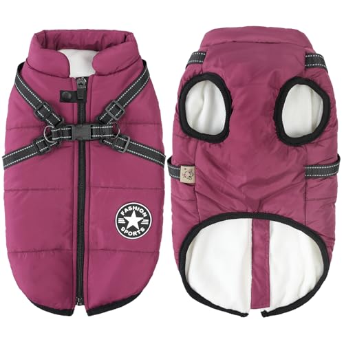 Hundejacken für den Winter Winddicht Wasserdicht 2 in 1 Fleece Wintermantel für Kleine Hundeweste Hundepullover Warme Hunde Jacke Violett 4XL von Aiboria