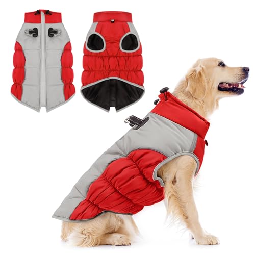 Aiboria Hundejacke Winterweste Hundemantel Jacken Hundepullover Haustier Winddicht Wasserdicht Ärmellose Gepolsterte Weste Mit Gurt Rot XXL Aiboria Hundejacke Winterweste Hundemantel Jacken Hundepullover Haustier Winddicht Wasserdicht Ärmellose Gepolsterte Weste Mit Gurt Rot XXL von Aiboria