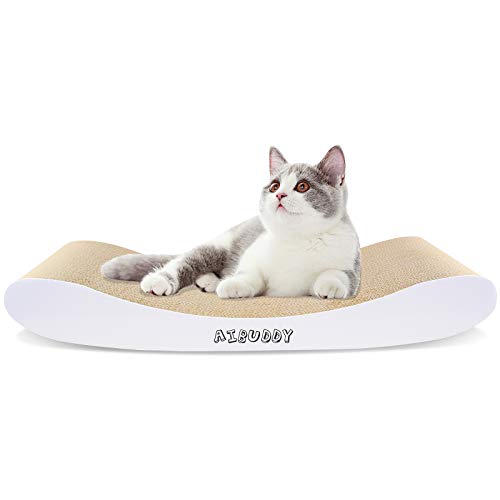 Aibuddy Katzenkratzer, Kurvenkratzmatte, wendbar, aus Karton, Lounge-Bett mit Bio-Katzenminze [ 44 x 25 x 7 cm, hochwertiger Karton & Konstruktion] von Aibuddy