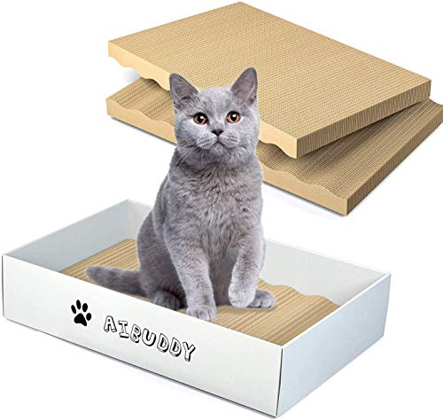 Aibuddy Set mit 3 wendbaren Kratzbrettern aus Karton mit Bio-Katzenminze [sauberes Design mit Kratzbox] von Aibuddy