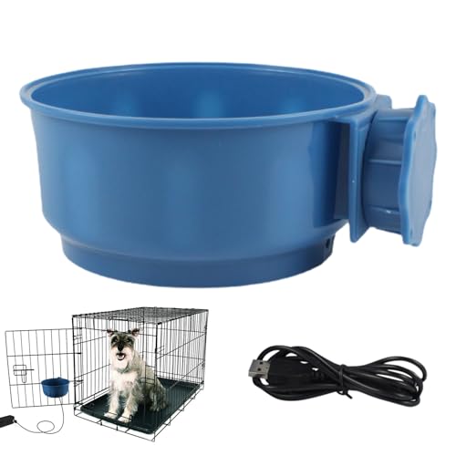 Aibyks Beheizter Wassernapf für Hunde, Beheizter Futternapf für Katzen - 600 ml Käfig-USB-Hundefutternapf | Blauer Wassernapf für kaltes Wetter, platzsparender Futternapf für Hühner, Enten, Papageien von Aibyks