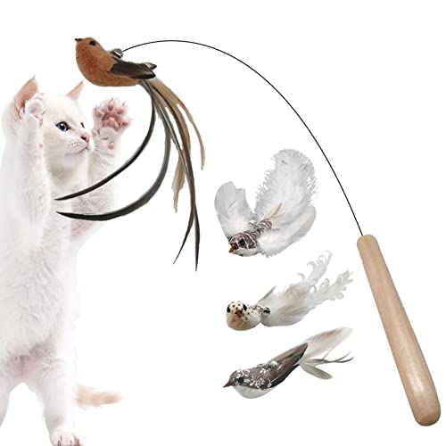 Aibyks Feather Cat Teaser - Interaktives Katzenspielzeug | Angelrutenspielzeug Für Katzen Mit 4 Ersatzköpfen | Selbstspielendes Katzen-Vogel-Feder-Spielzeug Hängetür-Katzen-Teaser-Spielzeug von Aibyks