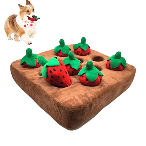Aibyks Hund Karotte Plüschtier | Hide and Seek Strawberry Enrichment Dog Puzzle Toys | 12 Erdbeer-Futterspiele Erdbeer-Kauspielzeug zum Stressabbau bei aggressiven Kauern von Aibyks