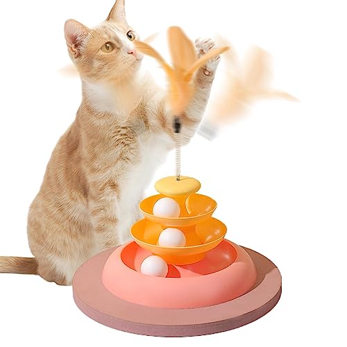 Aibyks Katzenspielzeug für den Innenbereich - Haustier-Katzen-Drehteller mit Teaser-Stick,Intelligentes Spielzeug gegen Langeweile bei Kätzchen, mit 3 beweglichen Bällen, zum Jagen, Jagen von Aibyks