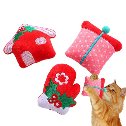 Aibyks Kauspielzeug für Kätzchen,3 Stück Katzenminze-Selbstspielspielzeug für Katzen im Weihnachtsstil | Beruhigendes Bewegungsspielzeug für Katzen, langlebiges Katzenspielzeug zum Trainieren, aktive von Aibyks