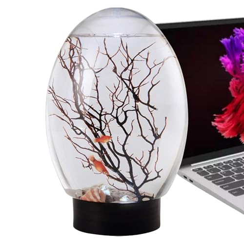 Aibyks Schreibtisch Aquarium, Desktop -Fischtank,Kleine goldene Fischschale mit LED -Licht - Lustige Desktop -Landschaft, Lüfterzweigbaumschmuck für Zuhause, Studio von Aibyks