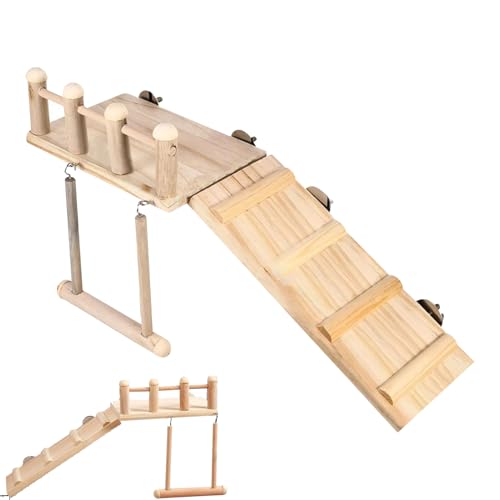 Aibyks Vogel Spielstand,Schaukel Sitzstange | Wellensittich Spiel- Und Trainingsast Mit Holzschaukel Und Kletterleiter Für Nymphensittiche Und Unzertrennliche von Aibyks