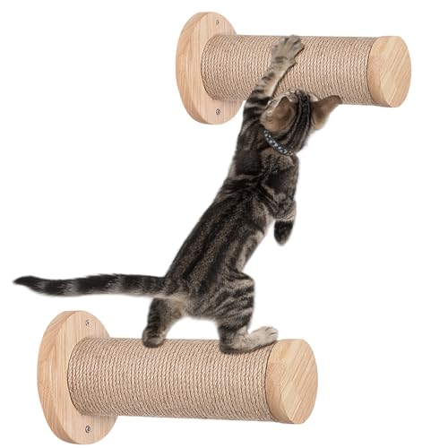 2er-Pack Katzentreppe Wand Kletterstufe, Echtholz Kletterwand DIY für Katzen, Kratzturm Möbel aus Massivem Gummibaumholz, Geeignet für Indoor von Aicharynic
