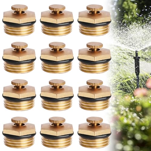 Aicharynic 12 Stück Messing Nebeldüse, Sprühdüsen aus Messing 1/2 Zoll DN15 Messing Nebeldüsen Gartenbewässerung 360 Einstellbare Messing Zerstäubungsdüse für Garten, Rasen, Gras, Pflanzen von Aicharynic