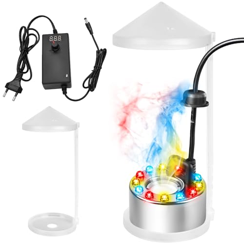 Aicharynic Ultraschall Vernebler, 12 LED Nebelmaschine Mini Ultraschall Vernebler Wassernebler Fogger 24V Nebelhersteller mit Abnehmbarem Spritzschutz, Nebelmaschine Innen oder Außenbrunnen, Halloween von Aicharynic