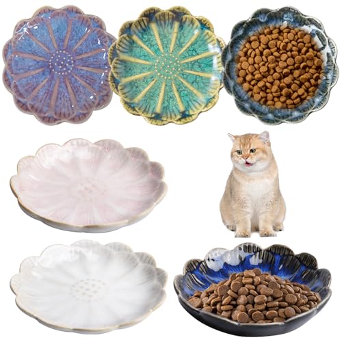 Katzennapf Keramik: 6 Stück Futternapf Katze Fressnapf Katze Keramik Flache Katzenteller, Katzenschüssel Porzellan Futterschale, Katzenfutter Napf Klein, Katzen Napfset für Futter und Wasser von Aicharynic