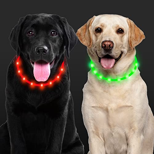 Leuchthalsband Hund, Aicharynic 2 Stück LED Hunde Halsbänder USB Wiederaufladbare Wasserdicht Längenverstellbarer LED Hundehalsband 3 Blinkende Lichter Haustier Sicherheit Halsband für Hunde Katzen von Aicharynic