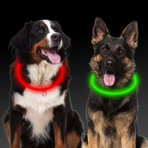 Leuchthalsband Hund LED, Aicharynic 2 Stück LED Hunde Halsbänder USB Wiederaufladbare Wasserdicht LED Hundehalsband 3 Blinkende Lichter Längenverstellbarer Sicherheit Halsband Hunde von Aicharynic