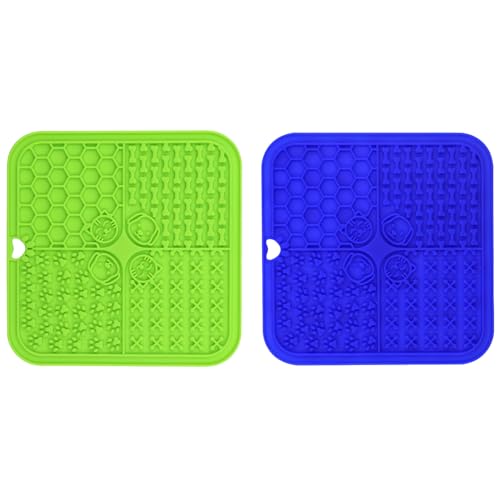 2 Stück Silikon Schleckmatte für Hunde Katze [Upgrad Extra großer Saugnapf] 20cm Leckmatte Hund Slow Feeder, Hund Lick Mat Haustier Futtermatten für Hundeleckerli, Katzenfutter (D, 20x20x1cm) von AidSci