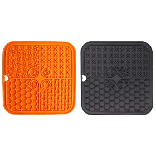 2 Stück Silikon Schleckmatte für Hunde Katze [Upgrad Extra großer Saugnapf] 20cm Leckmatte Hund Slow Feeder, Hund Lick Mat Haustier Futtermatten für Hundeleckerli, Katzenfutter (E, 20x20x1cm) von AidSci