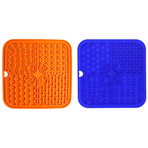 2 Stück Silikon Schleckmatte für Hunde Katze [Upgrad Extra großer Saugnapf] 20cm Leckmatte Hund Slow Feeder, Hund Lick Mat Haustier Futtermatten für Hundeleckerli, Katzenfutter (F, 20x20x1cm) von AidSci