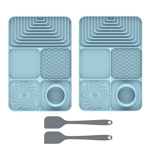 2 Stück Silikon Schleckmatte für Hunde Katze [Upgrad großer Saugnapf] Leckmatte Hund Slow Feeder mit Silikonspatel, Lick Mat Haustier Futtermatten für Hundeleckerli & Katzenfutter (A, 30x20x2,9cm) von AidSci