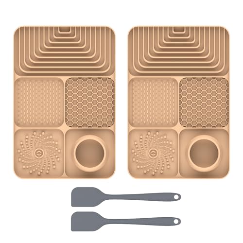 2 Stück Silikon Schleckmatte für Hunde Katze [Upgrad großer Saugnapf] Leckmatte Hund Slow Feeder mit Silikonspatel, Lick Mat Haustier Futtermatten für Hundeleckerli & Katzenfutter (C, 30x20x2,9cm) von AidSci