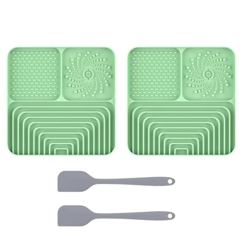 2 Stück Silikon Schleckmatte für Hunde Katze [Upgrad großer Saugnapf] Leckmatte Hund Slow Feeder mit Silikonspatel, Lick Mat Haustier Futtermatten für Hundeleckerli & Katzenfutter (D, 30x20x2,9cm) von AidSci